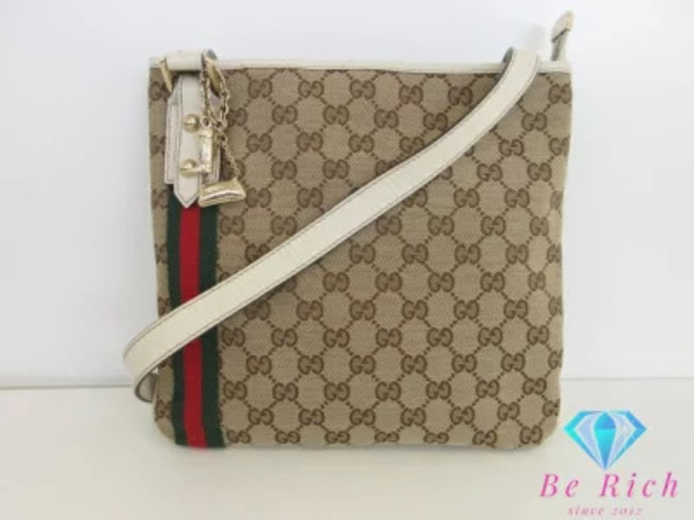 Gucci Bag Sherry Web GG Khaki Green Ivory White Leather Crossbody